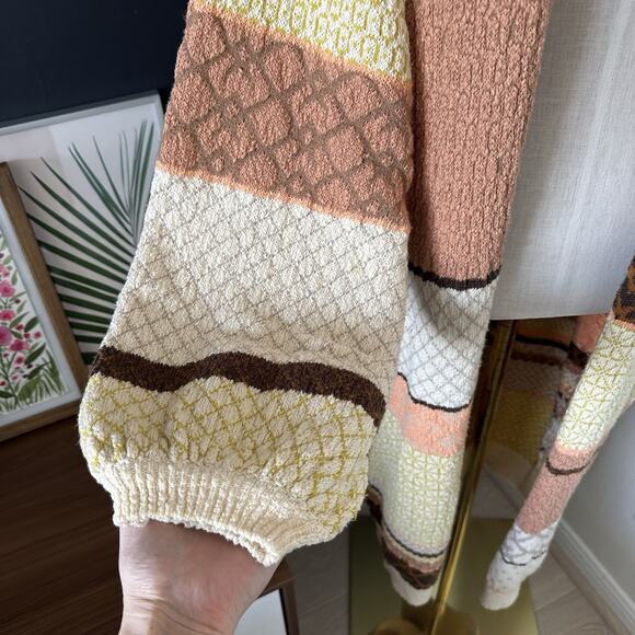 FREE PEOPLE Love and Kisses Patchwork Cardi Pockets Open Front - Picture 8 of 14